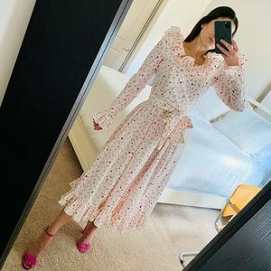 Vintage Victor Costa Pink Confetti Ruffle Dress